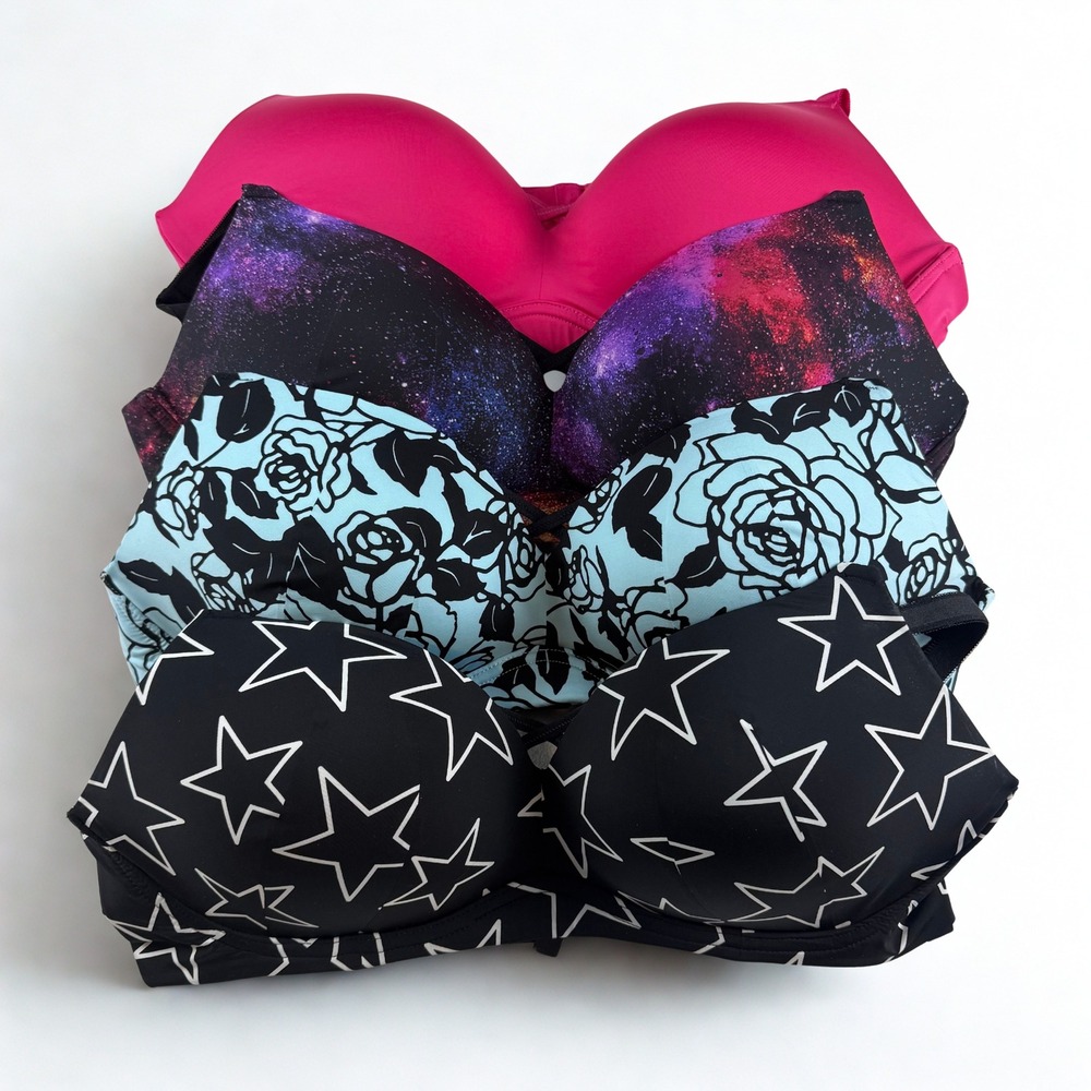 Torrid Curve Bra Bundle Women 42D Multicolor Galaxy Star Rose Floral Wireless - Picture 1 of 16